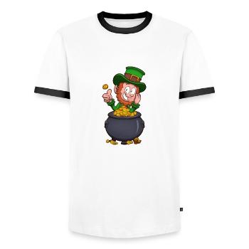 Kobold mit Goldtopf - Männer Kontrast-T-Shirt - Weiß/Schwarz - Vorne - AI Model Female 172 light (172cm) & AI Model Male 178 dark (178cm)