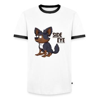 Side Eye Meme - Chihuahua Dog - Men's Ringer Shirt - white/black - Front - AI Model Female 172 light (172cm) & AI Model Male 178 dark (178cm)