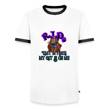RIP rest in peace my cat is on me - Men's Ringer Shirt - white/black - Front - AI Model Female 172 light (172cm) & AI Model Male 178 dark (178cm)