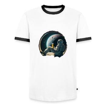 Astronaut relaxing with beer cool illustration - Men's Ringer Shirt - white/black - Front - AI Model Female 172 light (172cm) & AI Model Male 178 dark (178cm)