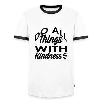 Do all things with Kindness - Men's Ringer Shirt - white/black - Front - AI Model Female 172 light (172cm) & AI Model Male 178 dark (178cm)