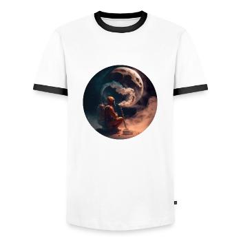 Astronaut smoking on the Moon - Men's Ringer Shirt - white/black - Front - AI Model Female 172 light (172cm) & AI Model Male 178 dark (178cm)