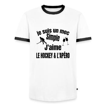 hockey et apéro - T-shirt contrasté Homme - blanc/noir - Devant - AI Model Female 172 light (172cm) & AI Model Male 178 dark (178cm)