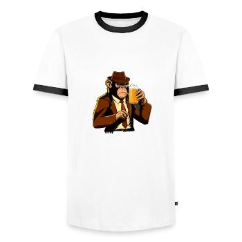 Gangster Schimpanse mit Bier - Männer Kontrast-T-Shirt - Weiß/Schwarz - Vorne - AI Model Female 172 light (172cm) & AI Model Male 178 dark (178cm)