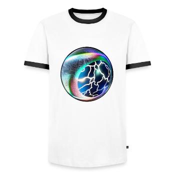 A bizarre colorful glass ball - marble - Men's Ringer Shirt - white/black - Front - AI Model Female 172 light (172cm) & AI Model Male 178 dark (178cm)