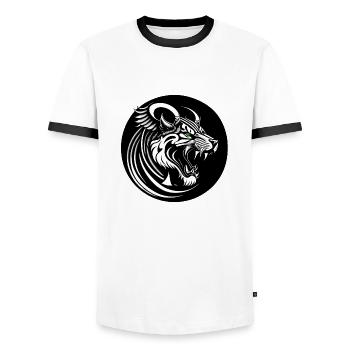 Tigre aux yeux verts - T-shirt contrasté Homme - blanc/noir - Devant - AI Model Female 172 light (172cm) & AI Model Male 178 dark (178cm)