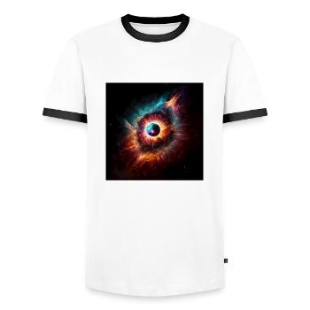 Cosmic Universe n°11 - Men's Ringer Shirt - white/black - Front - AI Model Female 172 light (172cm) & AI Model Male 178 dark (178cm)