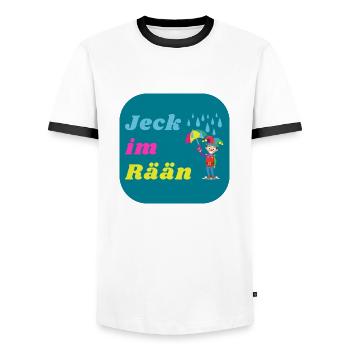 Jeck im Rään Regen Köln Kölsch Kölle Clown - Männer Kontrast-T-Shirt - Weiß/Schwarz - Vorne - AI Model Female 172 light (172cm) & AI Model Male 178 dark (178cm)