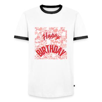 ALLES GUTE ZUM GEBURTSTAG, ALLES GUTE ZUM GEBURTSTAG, GEBURTSTAG, GEBURTSTAG - Männer Kontrast-T-Shirt - Weiß/Schwarz - Vorne - AI Model Female 172 light (172cm) & AI Model Male 178 dark (178cm)