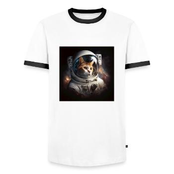 Astro Cat, Spacecat, Generative AI - Men's Ringer Shirt - white/black - Front - AI Model Female 172 light (172cm) & AI Model Male 178 dark (178cm)