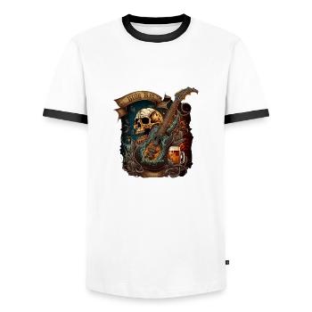 Heavy Metal E-Gitarre und Bier - Männer Kontrast-T-Shirt - Weiß/Schwarz - Vorne - AI Model Female 172 light (172cm) & AI Model Male 178 dark (178cm)