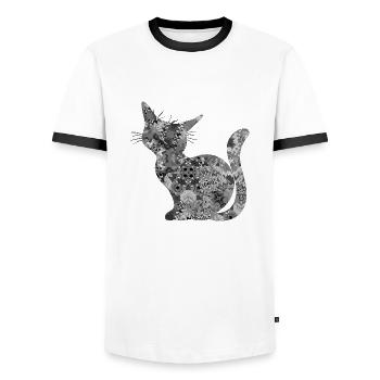 Cat - Men's Ringer Shirt - white/black - Front - AI Model Female 172 light (172cm) & AI Model Male 178 dark (178cm)