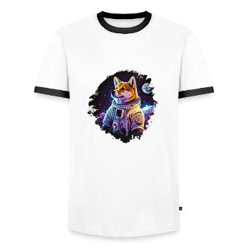 Intergalactic Shiba - Men's Ringer Shirt - white/black - Front - AI Model Female 172 light (172cm) & AI Model Male 178 dark (178cm)