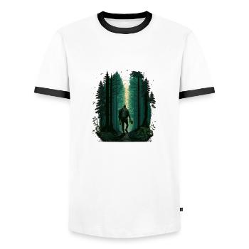 Nachtwanderung im Wald mit Bier, Wandern - Männer Kontrast-T-Shirt - Weiß/Schwarz - Vorne - AI Model Female 172 light (172cm) & AI Model Male 178 dark (178cm)