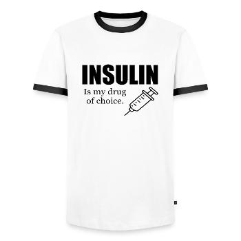 Drug of choice funny diabetes - Men's Ringer Shirt - white/black - Front - AI Model Female 172 light (172cm) & AI Model Male 178 dark (178cm)