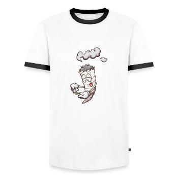 Lustiger Cartoon Joint rollt einen Joint - Männer Kontrast-T-Shirt - Weiß/Schwarz - Vorne - AI Model Female 172 light (172cm) & AI Model Male 178 dark (178cm)