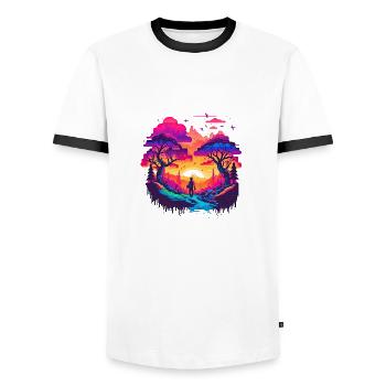 Pixel Adventure Quest - Men's Ringer Shirt - white/black - Front - AI Model Female 172 light (172cm) & AI Model Male 178 dark (178cm)