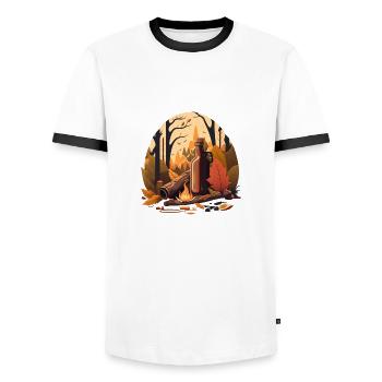 Randonnée bière dans la forêt. Nature et liberté - T-shirt contrasté Homme - blanc/noir - Devant - AI Model Female 172 light (172cm) & AI Model Male 178 dark (178cm)