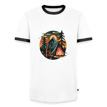 Camping with beer and campfire in nature. - Men's Ringer Shirt - white/black - Front - AI Model Female 172 light (172cm) & AI Model Male 178 dark (178cm)