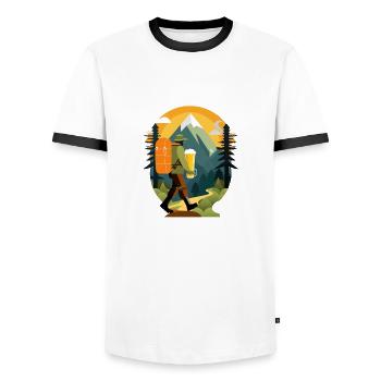 Hikers with beer in nature. Outdoor motif - Men's Ringer Shirt - white/black - Front - AI Model Female 172 light (172cm) & AI Model Male 178 dark (178cm)
