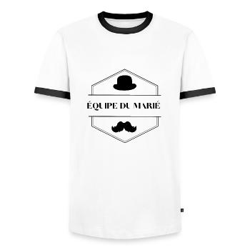 Équipe du marié - T-shirt contrasté Homme - blanc/noir - Devant - AI Model Female 172 light (172cm) & AI Model Male 178 dark (178cm)