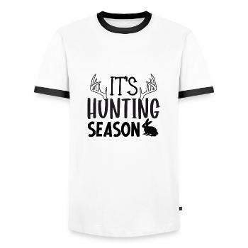 It´s Hunting Season - Männer Kontrast-T-Shirt - Weiß/Schwarz - Vorne - AI Model Female 172 light (172cm) & AI Model Male 178 dark (178cm)