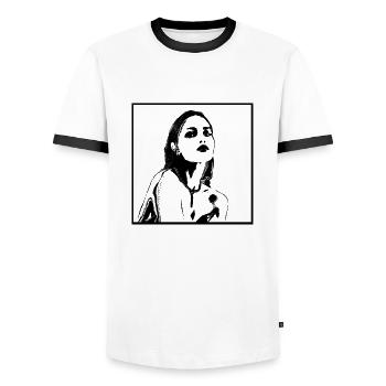 Portrait de femme 42 Messaline - T-shirt contrasté Homme - blanc/noir - Devant - AI Model Female 172 light (172cm) & AI Model Male 178 dark (178cm)