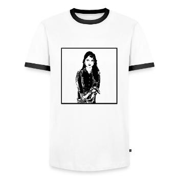 Frauenporträt 51 Edith die Schöne - Männer Kontrast-T-Shirt - Weiß/Schwarz - Vorne - AI Model Female 172 light (172cm) & AI Model Male 178 dark (178cm)