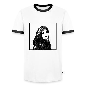 Portrait de femme 45 Princesse Zaida - T-shirt contrasté Homme - blanc/noir - Devant - AI Model Female 172 light (172cm) & AI Model Male 178 dark (178cm)