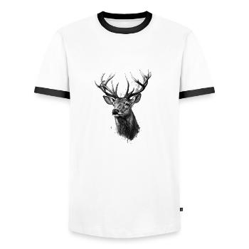 Hirsch mit majestätischem Geweih Skizze - Männer Kontrast-T-Shirt - Weiß/Schwarz - Vorne - AI Model Female 172 light (172cm) & AI Model Male 178 dark (178cm)