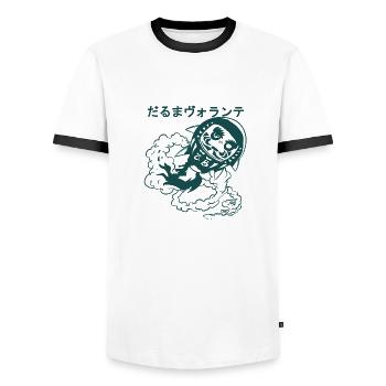 DarumaVolante (version N&B) - T-shirt contrasté Homme - blanc/noir - Devant - AI Model Female 172 light (172cm) & AI Model Male 178 dark (178cm)