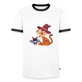 Tiger with bat - Men's Ringer Shirt - white/black - Front - AI Model Female 172 light (172cm) & AI Model Male 178 dark (178cm)
