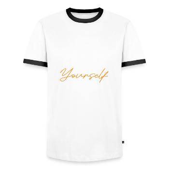 Push Yourself - Männer Kontrast-T-Shirt - Weiß/Schwarz - Vorne - AI Model Female 172 light (172cm) & AI Model Male 178 dark (178cm)