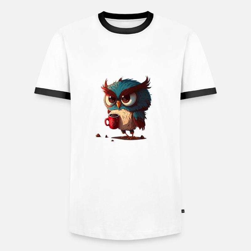 Eule Kaffeebecher - Männer Kontrast-T-Shirt - Weiß/Schwarz