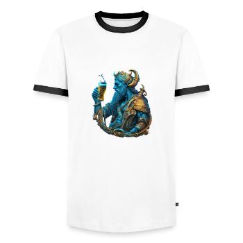 Neptune with beer. Cool mythology - Men's Ringer Shirt - white/black - Front - AI Model Female 172 light (172cm) & AI Model Male 178 dark (178cm)