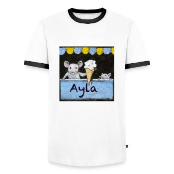 Ayla Personalised Name with mice selling Icecream - Men's Ringer Shirt - white/black - Front - AI Model Female 172 light (172cm) & AI Model Male 178 dark (178cm)