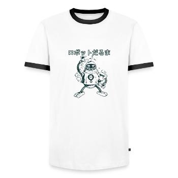 Daruma Robot (black and white) - Men's Ringer Shirt - white/black - Front - AI Model Female 172 light (172cm) & AI Model Male 178 dark (178cm)