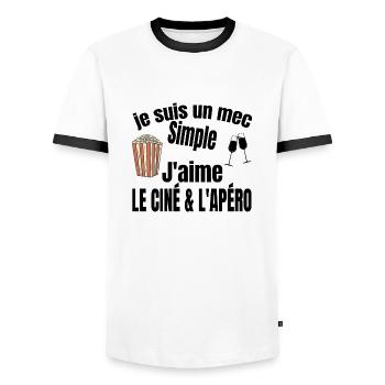 ciné et apéro - T-shirt contrasté Homme - blanc/noir - Devant - AI Model Female 172 light (172cm) & AI Model Male 178 dark (178cm)