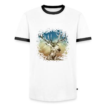 Hirsch - Männer Kontrast-T-Shirt - Weiß/Schwarz - Vorne - AI Model Female 172 light (172cm) & AI Model Male 178 dark (178cm)