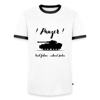 Panzer breit fahren schmal denken - Männer Kontrast-T-Shirt - Weiß/Schwarz - Vorne - AI Model Female 172 light (172cm) & AI Model Male 178 dark (178cm)