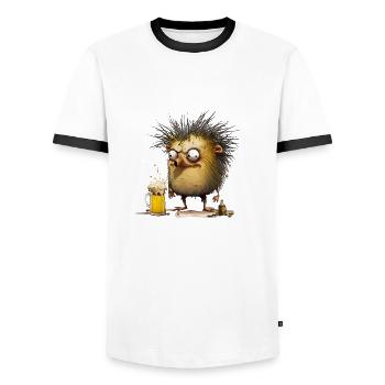 Lusy crazy hedgehog with beer - Men's Ringer Shirt - white/black - Front - AI Model Female 172 light (172cm) & AI Model Male 178 dark (178cm)