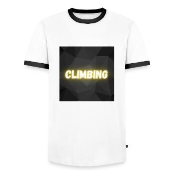 ESCALATION. CLIMB. CLIMBING. ESCALATION. WINNOW. CLIMB - Men's Ringer Shirt - white/black - Front - AI Model Female 172 light (172cm) & AI Model Male 178 dark (178cm)