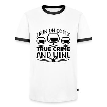I run on Coffee true Crime and Wine - Männer Kontrast-T-Shirt - Weiß/Schwarz - Vorne - AI Model Female 172 light (172cm) & AI Model Male 178 dark (178cm)