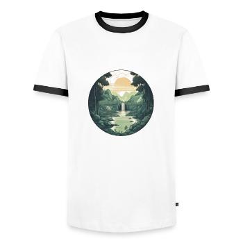 Flowing beauty - Vintage landscape in a circle - Men's Ringer Shirt - white/black - Front - AI Model Female 172 light (172cm) & AI Model Male 178 dark (178cm)