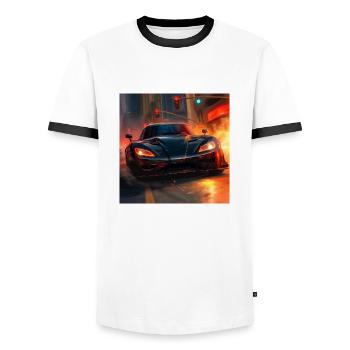 car with the headlights - Männer Kontrast-T-Shirt - Weiß/Schwarz - Vorne - AI Model Female 172 light (172cm) & AI Model Male 178 dark (178cm)