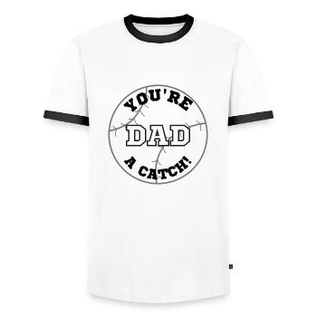 Dad you're a catch | Sport | Baseball - T-shirt contrasté Homme - blanc/noir - Devant - AI Model Female 172 light (172cm) & AI Model Male 178 dark (178cm)