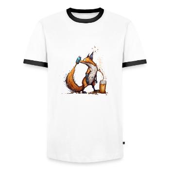 Cooler Fuchs spielt mit Bier - Männer Kontrast-T-Shirt - Weiß/Schwarz - Vorne - AI Model Female 172 light (172cm) & AI Model Male 178 dark (178cm)