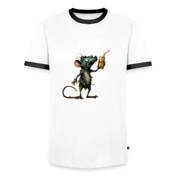 lustige, verrückte Maus mit Bier - Männer Kontrast-T-Shirt - Weiß/Schwarz - Vorne - AI Model Female 172 light (172cm) & AI Model Male 178 dark (178cm)