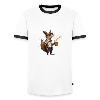 Lässiger Fuchs mit Bier - Männer Kontrast-T-Shirt - Weiß/Schwarz - Vorne - AI Model Female 172 light (172cm) & AI Model Male 178 dark (178cm)