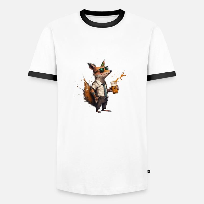 Lässiger Fuchs mit Bier - Männer Kontrast-T-Shirt - Weiß/Schwarz